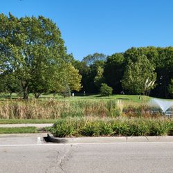 Fishing pond and disc golf course beyond that