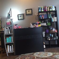 Hue Salon - There are many hair products throughout the salon, if you need product.