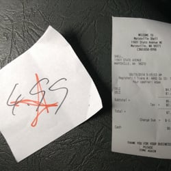 Shell - The man at the deli actually gave me a ticket specifying that my chicken Caesar wrap cost $4.99...