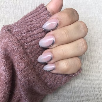 Happiest Nails & Spa - Full set with light pink powder and gel design - Nail Salons Near Me - Oceanside, California