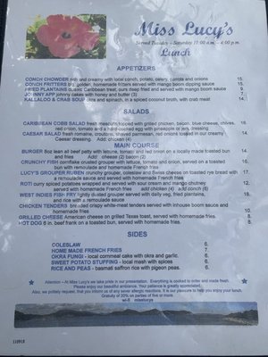 Menu photo 5 Miss Lucy's Restaurant St. John, VI