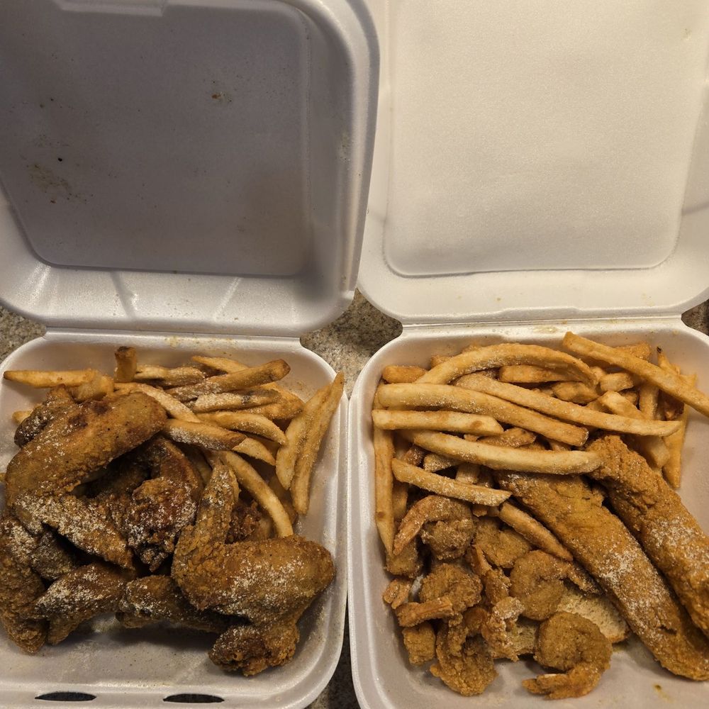 Belleville Fish and Chicken - Lemon Pepper wings w/fries Fried Cod fish & Fried Shrimp w/fries Strawberry Cake (Not pictured) - Seafood Near Me - Belleville, Illinois Belleville Fish and Chicken - Lemon Pepper wings w/fries Fried Cod fish & Fried Shrimp w/fries Strawberry Cake (Not pictured) - Seafood Near Me - Belleville, Illinois