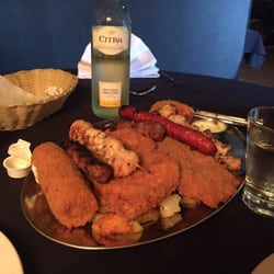 J & B Family Restaurant - Delicious plate of meat and wine to share :)
