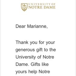 Notre Dame Alumni Stadium - I designated my donation to athletics. 05/18/26