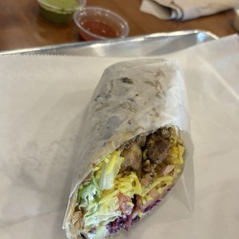 The Kebab Shop - Half of chicken shwarma wrap with saffron rice - Mediterranean Near Me - Houston, Texas