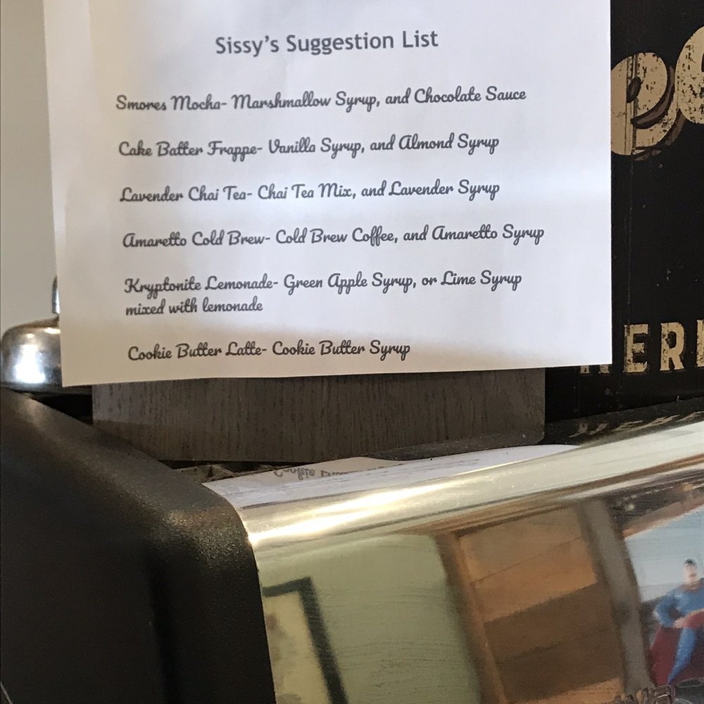 Sissy's - A Sweet Shoppe - a menu on a clipboard - Coffee & Tea Near Me - Metropolis, Illinois