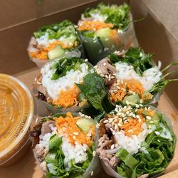 Thai Orchid Cuisine - SUMMER ROLLS FRESHROLL WRAPPED IN GLUTEN FREE RICE PAPER CHOICE(DUCK:SHRIMP:TOFU)$11 with a side of peanut sauce