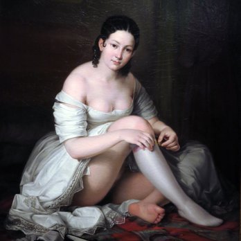 Meadows Museum - António Maria Esquivel; Woman Removing Her Garter; 1842; oil on canvas - Museums Near Me - Dallas, Texas