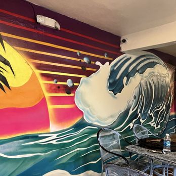 Luquillo Kiosks - Colorful wall art brings the beach vibe inside - Seafood Near Me - Luquillo, Puerto Rico