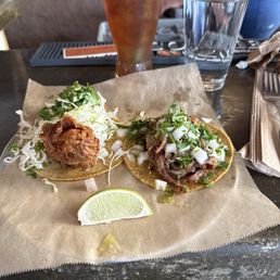 Fish taco and Carnitas Taco