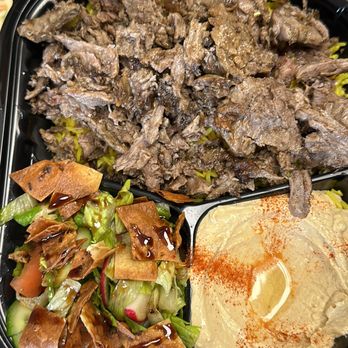 Shawarmaati - Shawarmaati Beef Shawarma w/ choice of rice or fries w/ hummus & salad $16.95 https://shawarmaati.com/menus/#platters - Mediterranean Near Me - Gilbert, Arizona