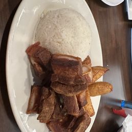 White rice, Maduros & Chicharron White rice, Maduros & Chicharron