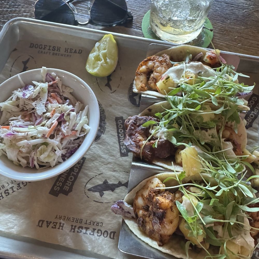 Dogfish Head Brewings & Eats - Blackened shrimp tacos. - American Near Me - Rehoboth Beach, Delaware Dogfish Head Brewings & Eats - Blackened shrimp tacos. - American Near Me - Rehoboth Beach, Delaware