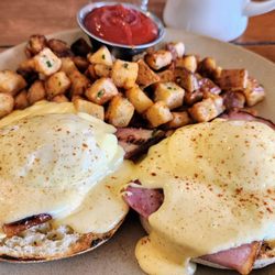 The Hardware Store - Trying the Eggs Benedict w/breakfast potatoes. Spot on poached eggs! ($24, 3/9/25)