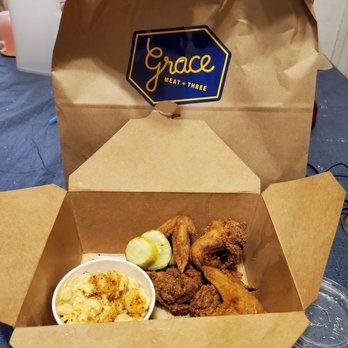 Grace Meat + Three - 4 piece with gouda mac & cheese and a few pickles - Southern Near Me - St Louis, Missouri Grace Meat + Three - 4 piece with gouda mac & cheese and a few pickles - Southern Near Me - St Louis, Missouri