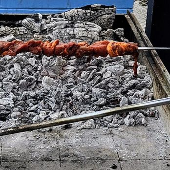 Kara Bala BBQ - Looks like Mesquite charcoal bbq.  Marinated lamb meat. 1st customer of the day. - Barbeque Near Me - Tujunga, California
