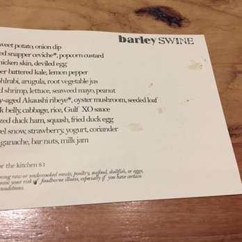 Barley Swine - Tonight's tasting menu - New American Near Me - Austin, Texas