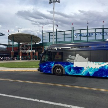 Greater Nevada Field - Stadium Exterior with Electric Bus - Stadiums & Arenas Near Me - Reno, Nevada