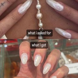 Funny bunny, white pearl chrome, and almond shaped tips by Ella Funny bunny, white pearl chrome, and almond shaped tips by Ella
