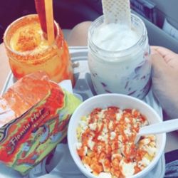 Julies Antojitos Food Truck - Corn in a cup, strawberries with cream, mangonada, hot cheeetos with cheese!