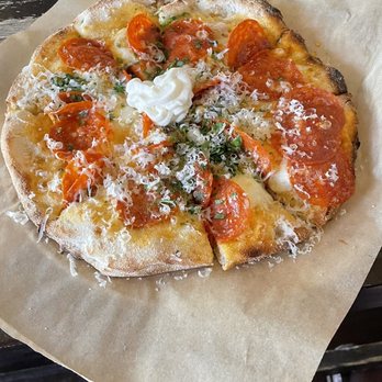 Vine + Grain - Hot pepperoni pizza - Wine Bars Near Me - Brentwood, California Vine + Grain - Hot pepperoni pizza - Wine Bars Near Me - Brentwood, California