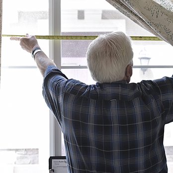 Van Go Blinds - Inland Empire - Owner, Dan Shelton measuring for shutters. - Shades & Blinds Near Me Van Go Blinds - Inland Empire - Owner, Dan Shelton measuring for shutters. - Shades & Blinds Near Me