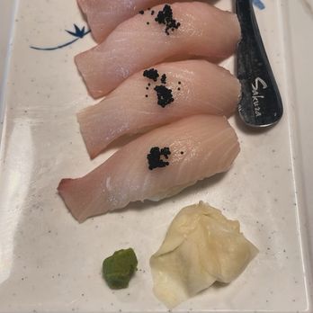 Sakura 18 - Hamachi sushi. We are came from Hawaii I know it not as fresh as in the ocean pacific but these sushi not bad at all. - Japanese Near Me - Shepherdsville, Kentucky Sakura 18 - Hamachi sushi. We are came from Hawaii I know it not as fresh as in the ocean pacific but these sushi not bad at all. - Japanese Near Me - Shepherdsville, Kentucky