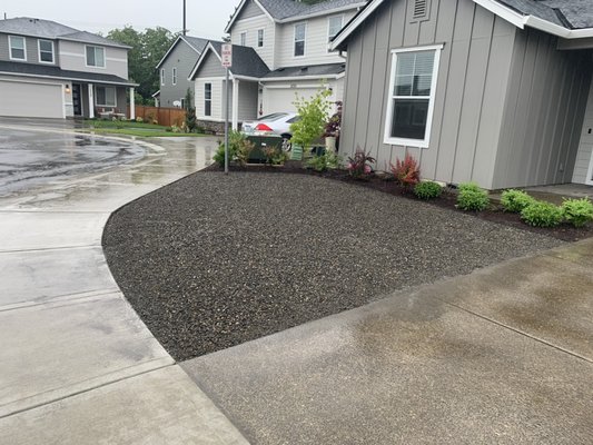 Low maintenance front yard - Customer wanted a low maintenance front yard, so she called us to remove sod and install crushed rock. Low maintenance front yard - Customer wanted a low maintenance front yard, so she called us to remove sod and install crushed rock.