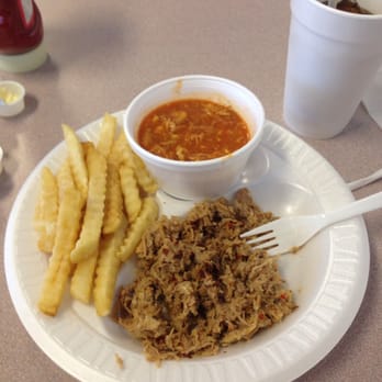 White Swan Bar-B-Que & Fried Chicken - Pork plate with Brunswick Stew and Fries and endless hush puppies. - Barbeque Near Me - Smithfield, North Carolina White Swan Bar-B-Que & Fried Chicken - Pork plate with Brunswick Stew and Fries and endless hush puppies. - Barbeque Near Me - Smithfield, North Carolina
