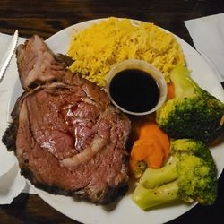 The Village Squire North - Small prime rib, rice and vegetables