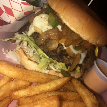 Olive Burger - 7. House Cheese Burger with extras - Burgers Near Me - Richardson, Texas Olive Burger - 7. House Cheese Burger with extras - Burgers Near Me - Richardson, Texas