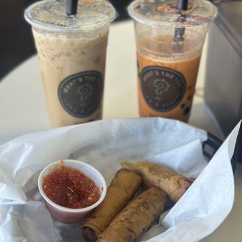 What’s The Tea - Pork Egg rolls Thai Tea (right) The Extra Special (left) - Bubble Tea Near Me - Modesto, California What’s The Tea - Pork Egg rolls Thai Tea (right) The Extra Special (left) - Bubble Tea Near Me - Modesto, California