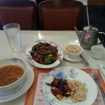 China Chef - Garlic Eggplant with Snowpeas and Zucchini, very spicy! A "small" order of Hot and Sour soup . . . YUM! My usual brown rice too. - Chinese Near Me - Cotati, California China Chef - Garlic Eggplant with Snowpeas and Zucchini, very spicy! A "small" order of Hot and Sour soup . . . YUM! My usual brown rice too. - Chinese Near Me - Cotati, California