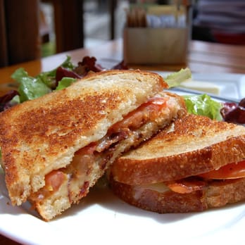 Pacific's Edge Restaurant - Gourmet Grilled Cheese Sandwich (tomato, applewood smoked bacon, aged white cheddar. $14) - 3.5 stars (Friday afternoon 7/4/14) - Seafood Near Me - Carmel, California Pacific's Edge Restaurant - Gourmet Grilled Cheese Sandwich (tomato, applewood smoked bacon, aged white cheddar. $14) - 3.5 stars (Friday afternoon 7/4/14) - Seafood Near Me - Carmel, California