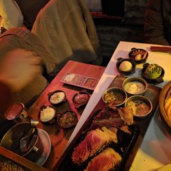La Cabrera - The various salts and spreads that accompany the steak.