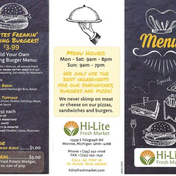 Hi-Lite Fresh Market - Hi-Lite Hot food back of menu - Grocery Near Me - Monroe, Michigan Hi-Lite Fresh Market - Hi-Lite Hot food back of menu - Grocery Near Me - Monroe, Michigan