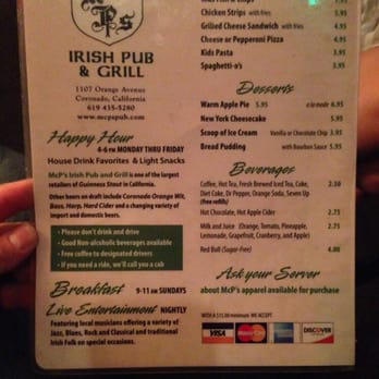 McP's Irish Pub - Menu as of 1/19/15 - Irish Pub Near Me - Coronado, California McP's Irish Pub - Menu as of 1/19/15 - Irish Pub Near Me - Coronado, California