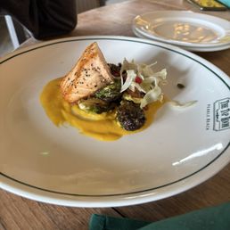 Divided salmon dish.