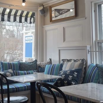 Cape Cod Upholstery Shop - Cafe cushion and throw pillows using Sunbrella Fabric. Cushions fabricated by Joe Gramm of Cape Cod Upholstery Shop | South Dennis, MA 02660 - Furniture Reupholstery Near Me - South Dennis, Massachusetts