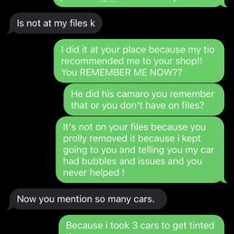 He proceeded to tell me in spanish to take my car in but in a rough tone because he then says i'm going crazy like okay it's not my fault. He proceeded to tell me in spanish to take my car in but in a rough tone because he then says i'm going crazy like okay it's not my fault.