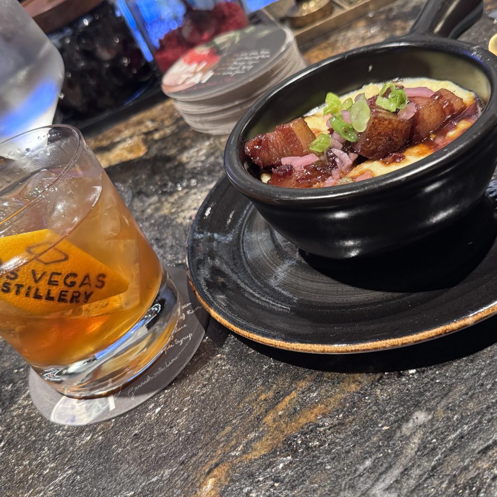 Las Vegas Distillery - Smoked Old Fashioned and Bourbon week Glazed Pork Belly and grits (they were amazing!). - Distilleries Near Me - Henderson, Nevada Las Vegas Distillery - Smoked Old Fashioned and Bourbon week Glazed Pork Belly and grits (they were amazing!). - Distilleries Near Me - Henderson, Nevada