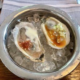 oyster no. 1 (right) - preserved peach - ginger - chili - cucumber (my favorite) oyster no. 2 (left)- tomato - fennel - crème fraîche oyster no. 1 (right) - preserved peach - ginger - chili - cucumber (my favorite) oyster no. 2 (left)- tomato - fennel - crème fraîche