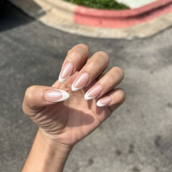 Gloss Nails & Spa - French almond shape with chrome - Nail Salons Near Me - Austin, Texas