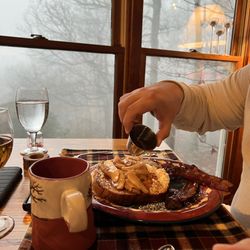 The Overlook Inn - 3rd course: Apple French Toast with warm apple syrup & bacon