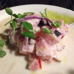 Ceviche de Atun: Coconut milk + Serrano chili + Ginger + Cilantro + Lime Wedgw