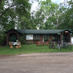 Indian Point Campground - Office area directly pass trash & dump stations on your left.  You can purchase ice, snacks, firewood, etc here. Bike rack.