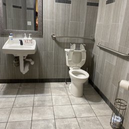Our Office restroom - they mopped the floor, empty the trash cans, clean the toilet bowl and sink.