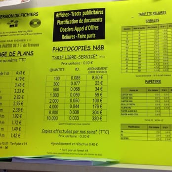 Fast O Copy - Tarifs impressions classiques 2016 - Printing Services Near Me - Armentières, 59