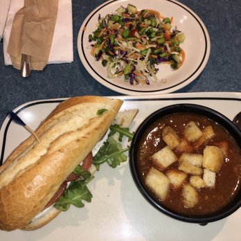Corner Bakery Cafe - Mozzarella and tomato sandwich, tomato basil soup and Asian edamame salad - Cafes Near Me - Temecula, California
