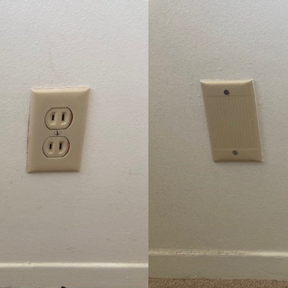 Havican Custom Electric - Apologies for the old damaged paint, but the wall has been hidden by a couch.  The crew did a great job. - Electricians Near Me